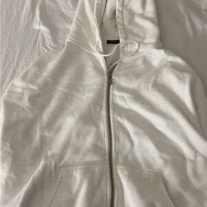 WHITE BRANDY MELVILLE ZIP UP HOODIE